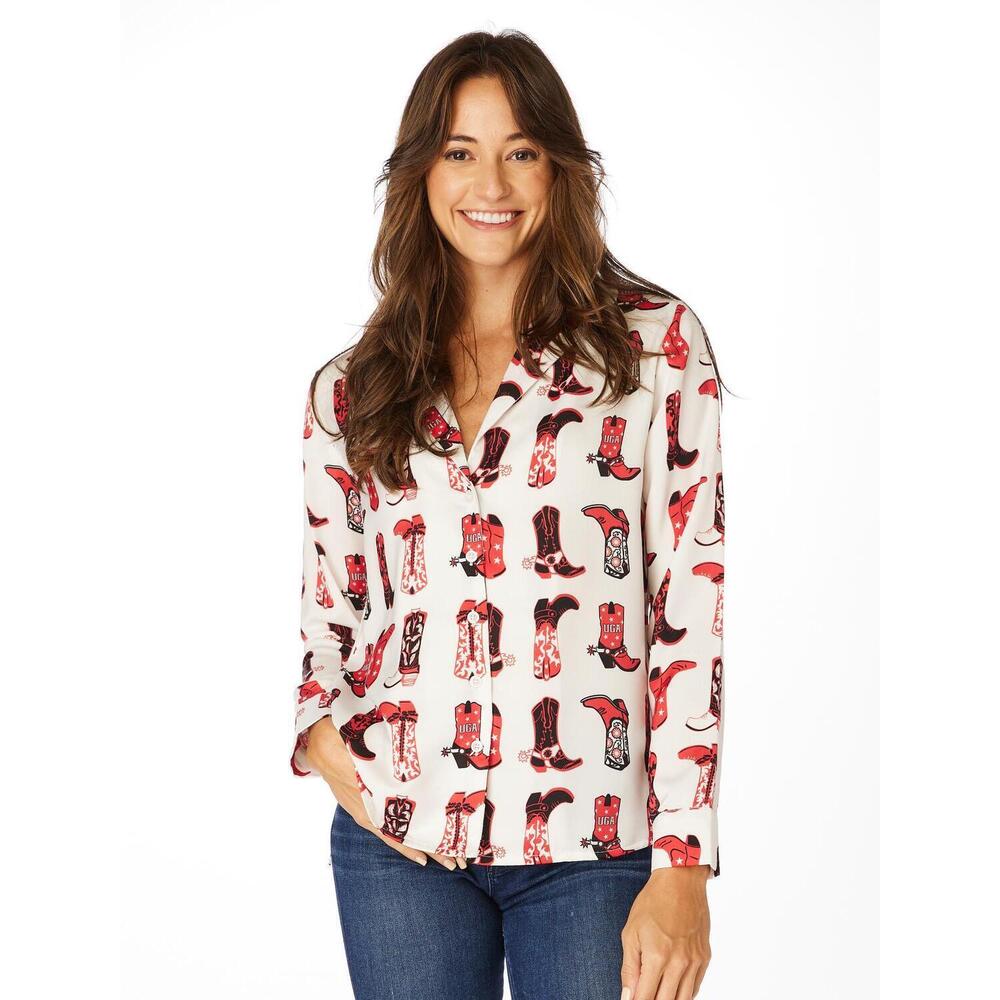 NEW STEWART SIMMONS georgia boots button up shirt in white